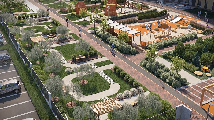 Жилой дворик. Благоустройство двора. Визуализация двора. Жилой дворик. Варламов жилой двор.